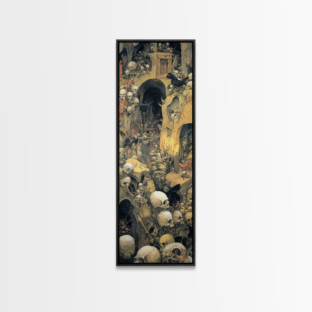 The Endless Catacombs, Medieval Grotesque Art, Tall Narrow Wall Art, Dark Halloween Decor, Canvas Print, Halloween Wall Art