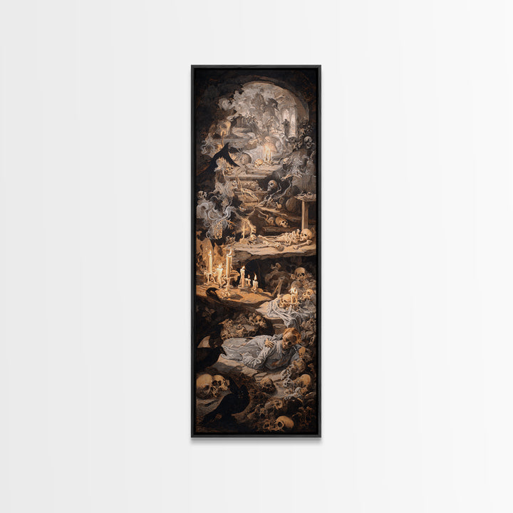 The Endless Catacombs, Gothic Nightmare Art, Tall Narrow Wall Art, Dark Halloween Decor, Framed Canvas Print, Halloween Wall Art
