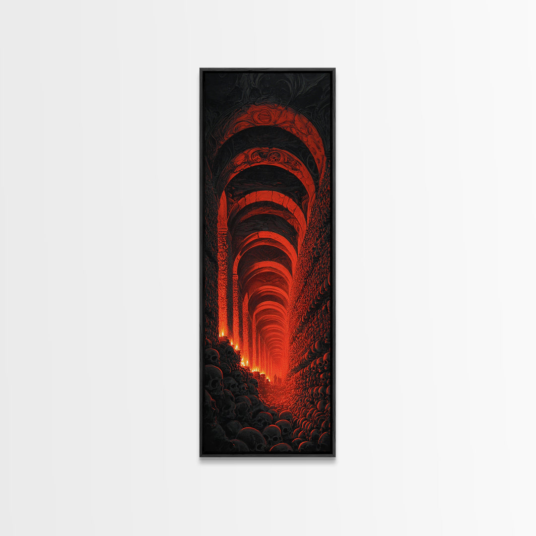 The Endless Catacombs, Visionary Gothic Art, Tall Narrow Wall Art, Dark Halloween Decor, Framed Canvas Print, Halloween Wall Art