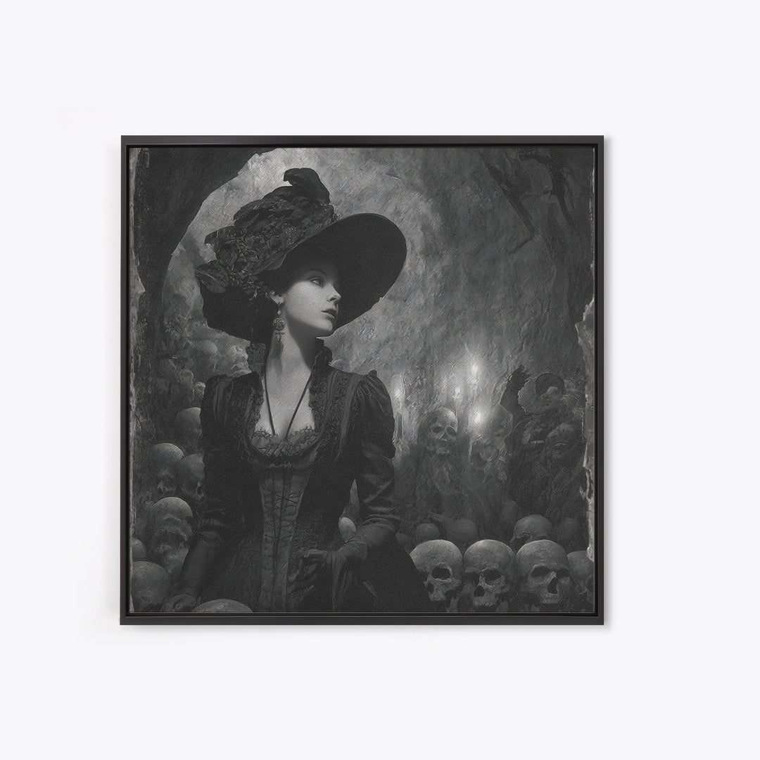The Endless Catacombs, Decadent Gothic Art, Square Wall Art, Dark Halloween Decor, Framed Canvas Print, Halloween Wall Art