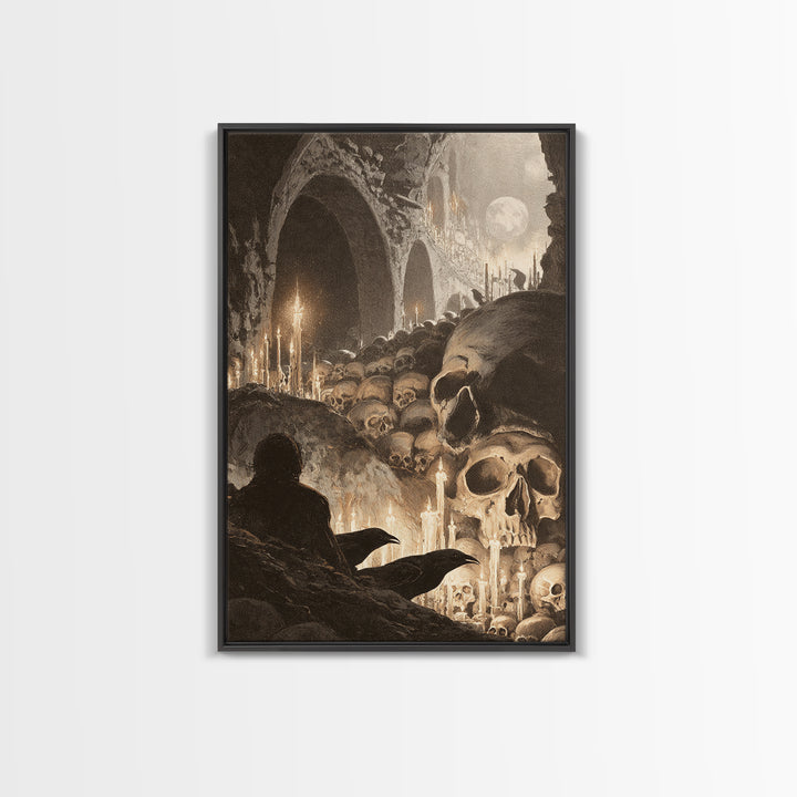 The Endless Catacombs, Symbolist Etching Art, Vertical Wall Art, Dark Halloween Decor, Canvas Print, Halloween Wall Art