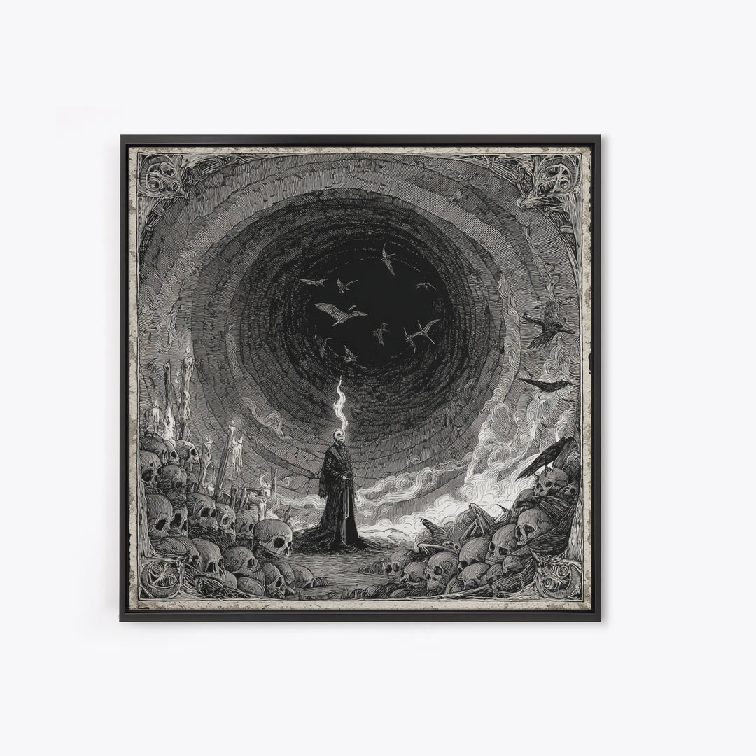 The Endless Catacombs, Expressionist Nightmare Art, Square Wall Art, Dark Fantasy Wall Art, Framed Canvas Print, Halloween Wall Art