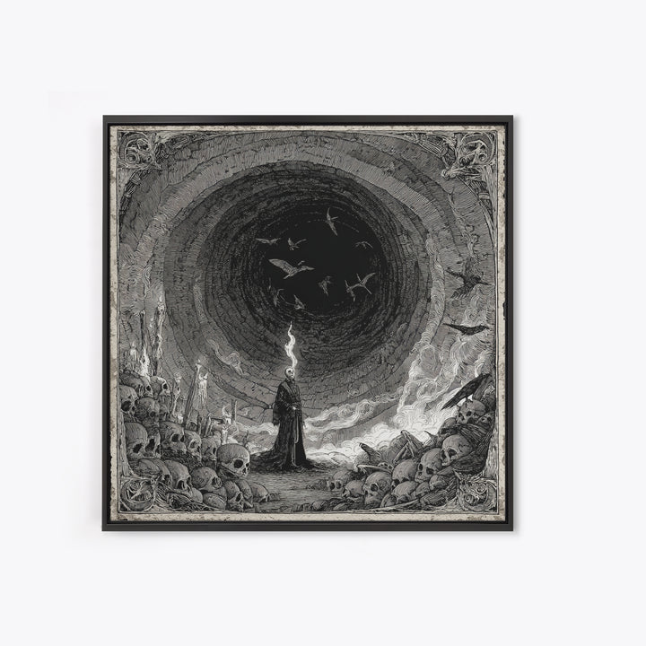 The Endless Catacombs, Expressionist Nightmare Art, Square Wall Art, Dark Fantasy Wall Art, Framed Canvas Print, Halloween Wall Art