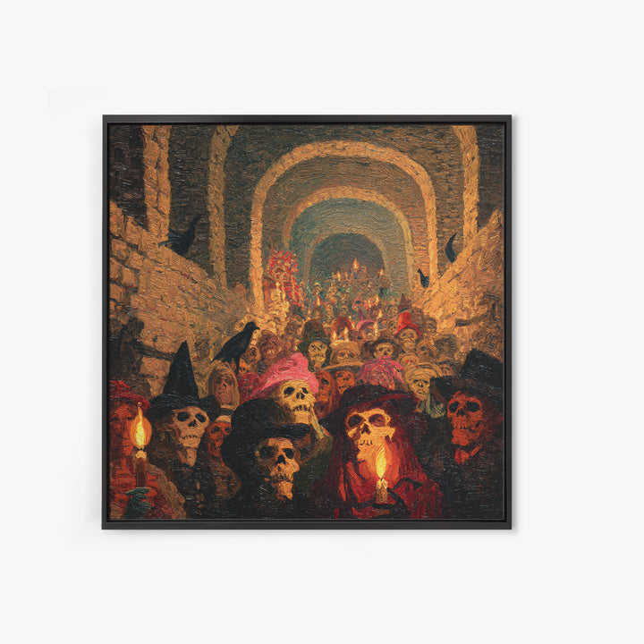 The Endless Catacombs, Grotesque Carnival Art, Square Wall Art, Macabre Wall Art, Framed Canvas Print, Halloween Wall Art