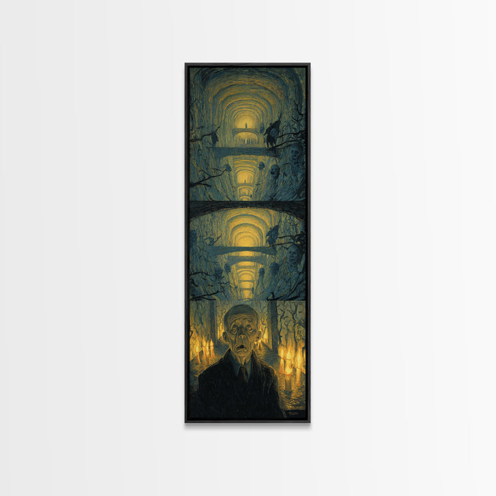 The Endless Catacombs, Expressionist Gothic Art, Tall Narrow Wall Art, Macabre Wall Art, Framed Canvas Print, Halloween Wall Art