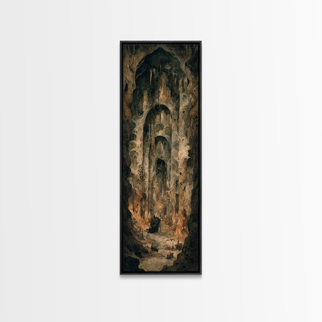 The Endless Catacombs, Gothic Storybook Art, Tall Narrow Wall Art, Dark Fantasy Wall Art, Canvas Print, Halloween Wall Art