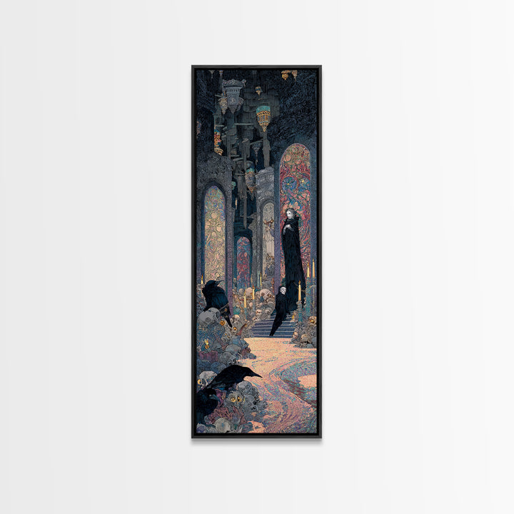 The Endless Catacombs, Stained Glass Gothic Art, Tall Narrow Wall Art, Dark Halloween Decor, Canvas Print, Halloween Wall Art