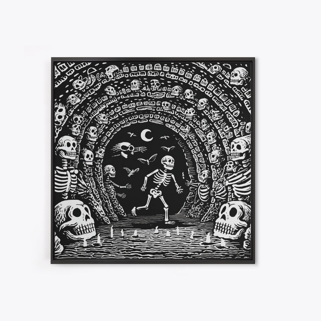 The Endless Catacombs, Macabre Folk Print Art, Square Wall Art, Macabre Wall Art, Framed Canvas Print, Halloween Wall Art