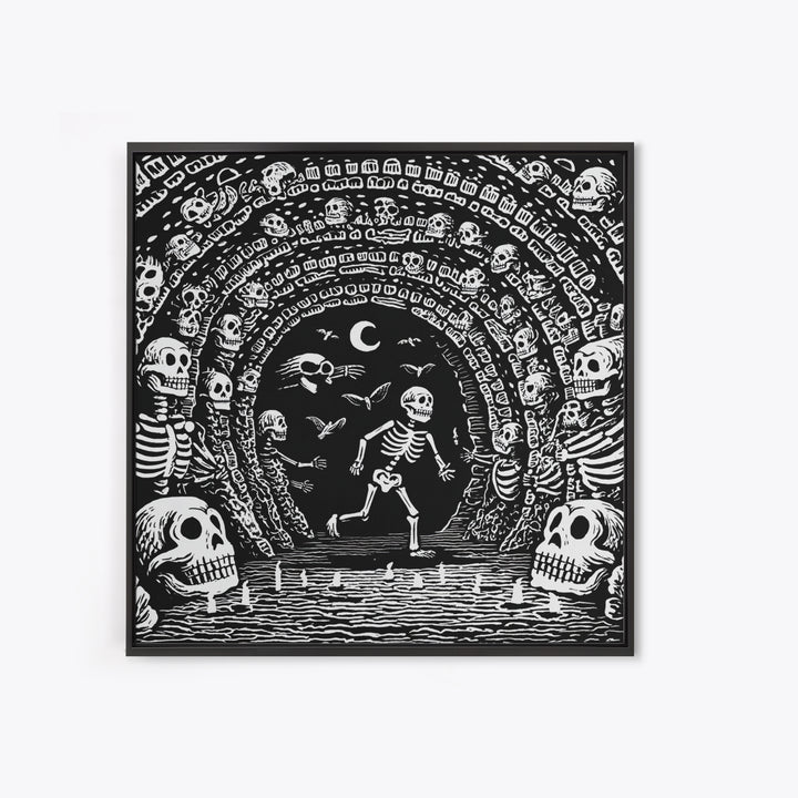 The Endless Catacombs, Macabre Folk Print Art, Square Wall Art, Macabre Wall Art, Framed Canvas Print, Halloween Wall Art