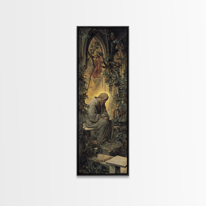The Overgrown Chapel, Dark Renaissance Art, Tall Narrow Wall Art, Gothic Horror Wall Art, Framed Canvas Print, Halloween Wall Art