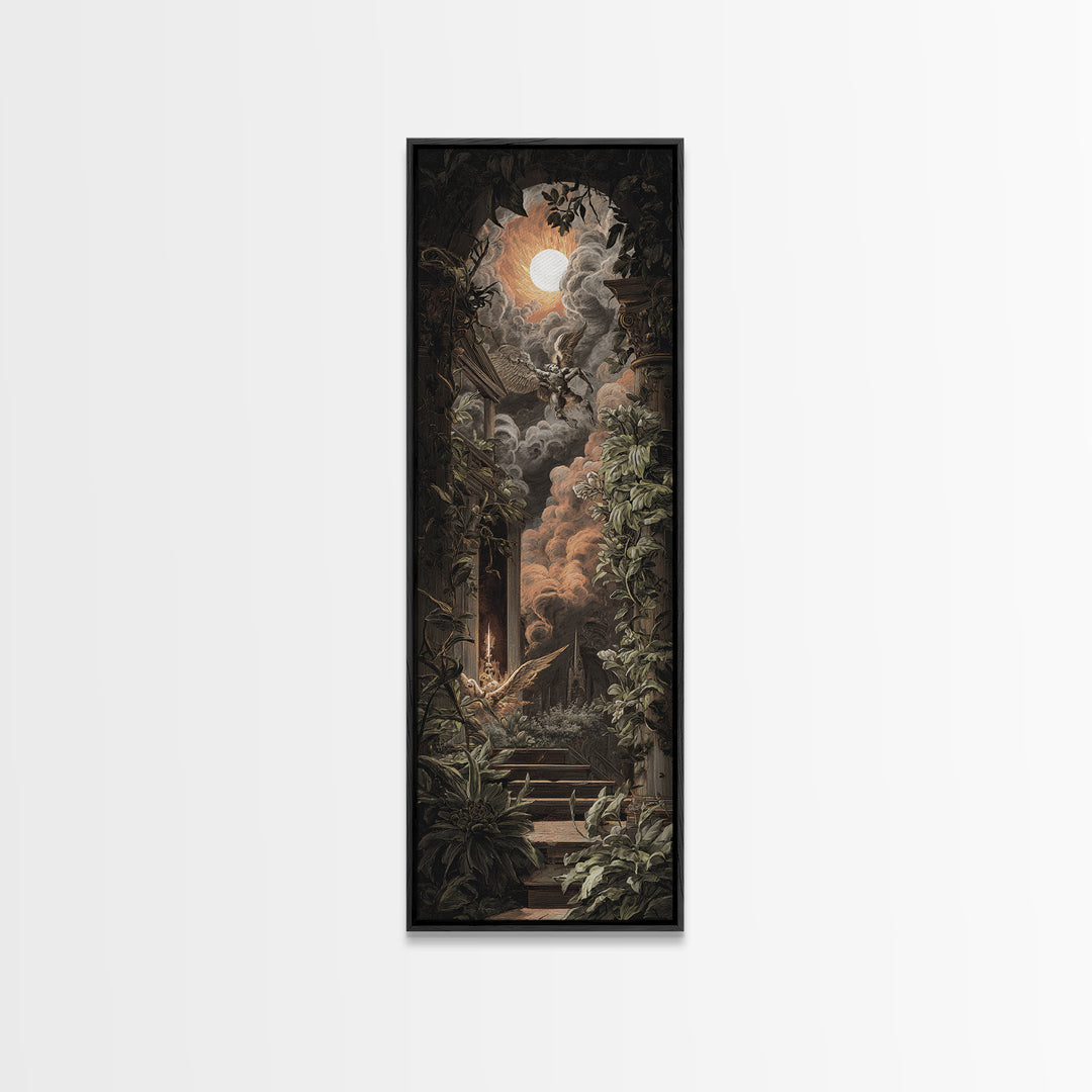 The Overgrown Chapel, Visionary Gothic Art, Tall Narrow Wall Art, Gothic Horror Wall Art, Framed Canvas Print, Halloween Wall Art