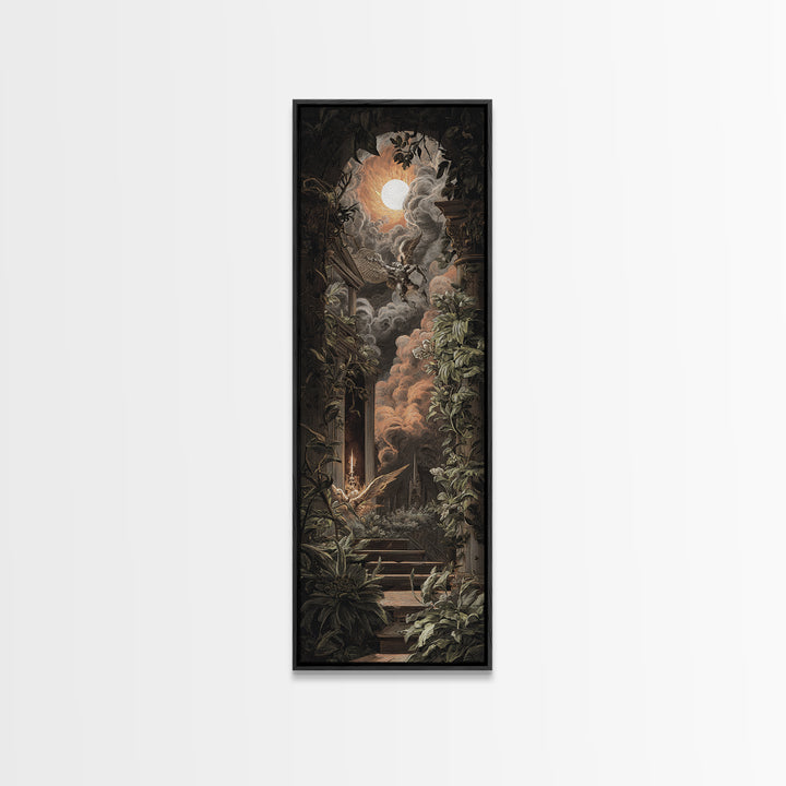 The Overgrown Chapel, Visionary Gothic Art, Tall Narrow Wall Art, Gothic Horror Wall Art, Framed Canvas Print, Halloween Wall Art