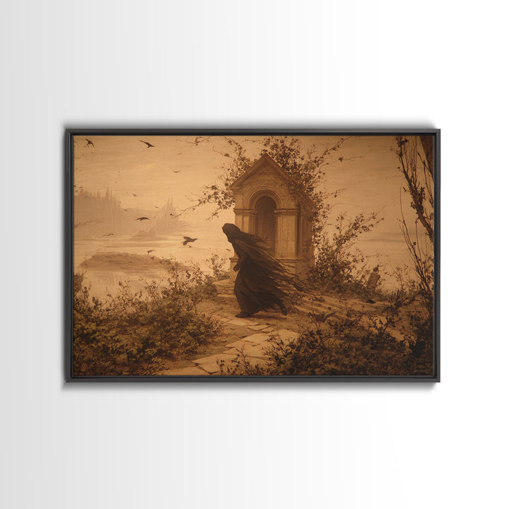 The Overgrown Chapel, Romantic Gothic Landscape, Landscape Wall Art, Gothic Horror Wall Art, Framed Canvas Print