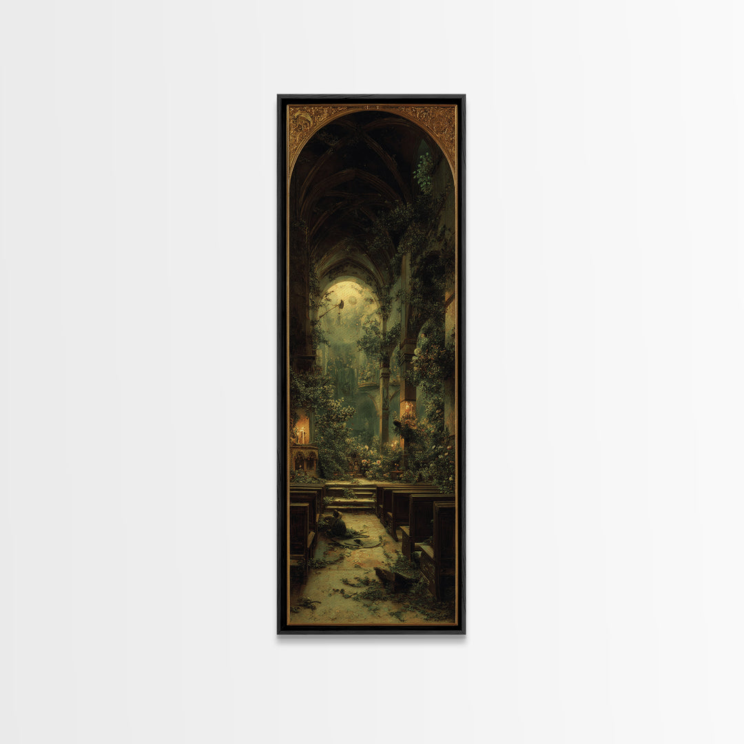 The Overgrown Chapel, Ornate Symbolist Art, Tall Narrow Wall Art, Dark Fantasy Wall Art, Canvas Print, Halloween Wall Art