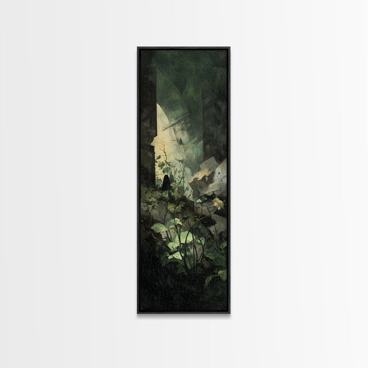 The Overgrown Chapel, Dark Symbolist Art, Tall Narrow Wall Art, Dark Halloween Decor, Canvas Print, Halloween Wall Art
