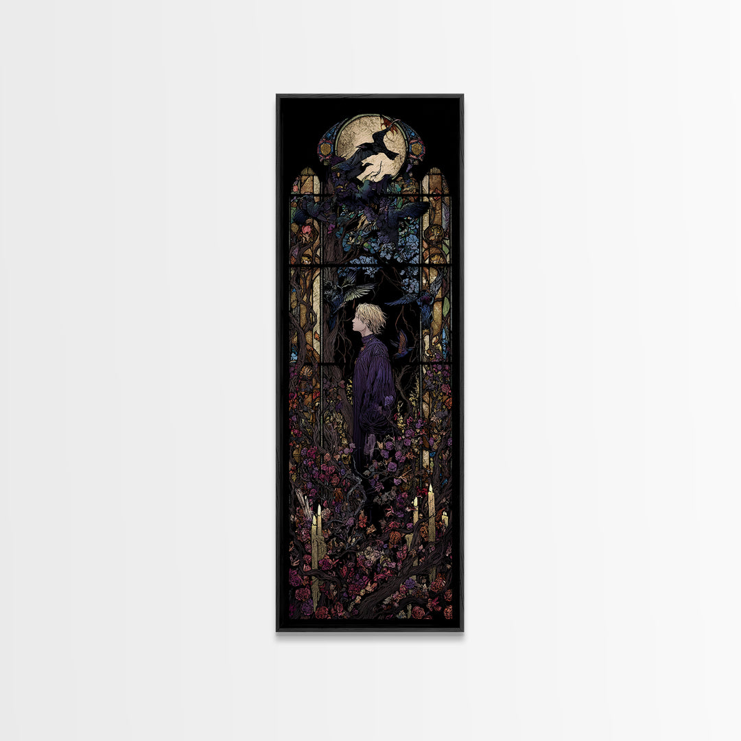The Overgrown Chapel, Stained Glass Gothic Art, Tall Narrow Wall Art, Dark Fantasy Wall Art, Canvas Print, Halloween Wall Art