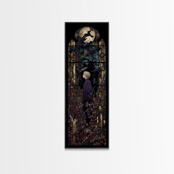 The Overgrown Chapel, Stained Glass Gothic Art, Tall Narrow Wall Art, Dark Fantasy Wall Art, Canvas Print, Halloween Wall Art