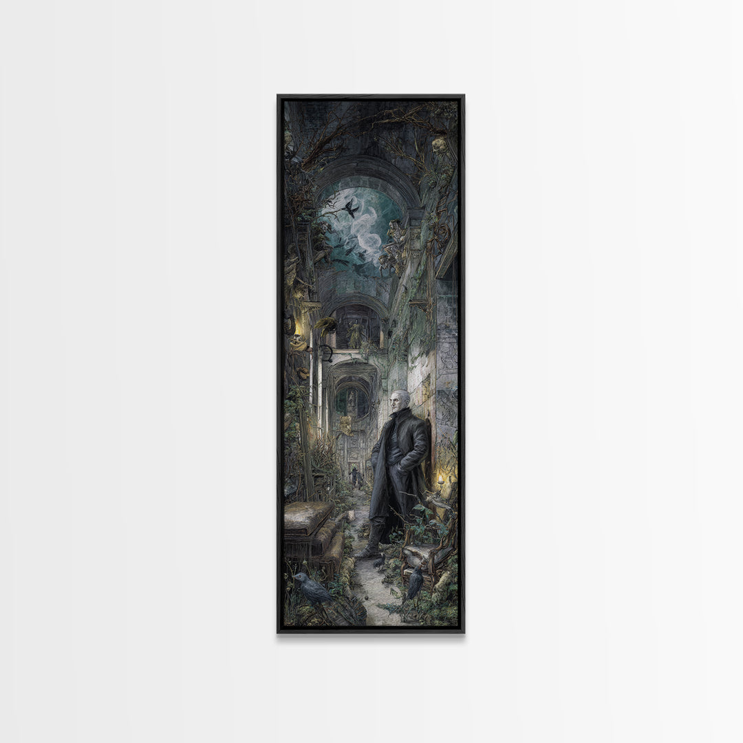 The Derelict Asylum, Medieval Grotesque Art, Tall Narrow Wall Art, Dark Halloween Decor, Canvas Print, Halloween Wall Art