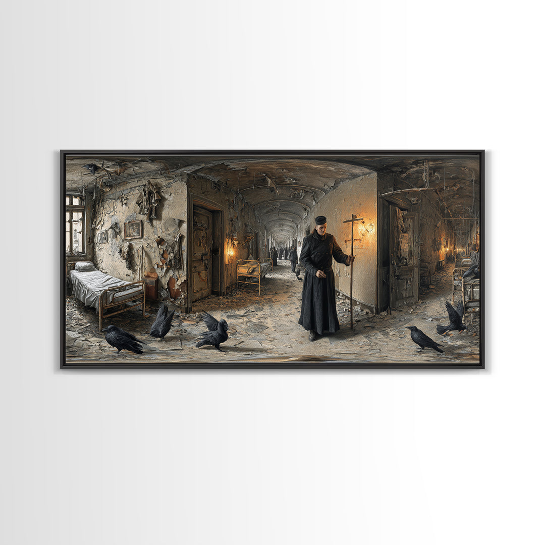 The Derelict Asylum, Northern Renaissance Horror, Wide Panoramic Art, Macabre Wall Art, Canvas Print, Halloween Wall Art