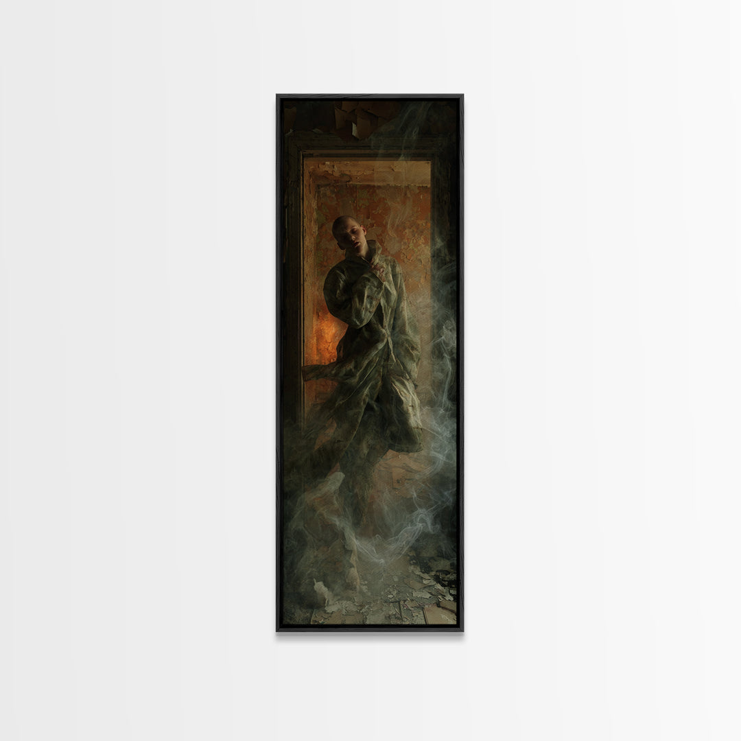 The Derelict Asylum, Visionary Gothic Art, Tall Narrow Wall Art, Dark Fantasy Wall Art, Framed Canvas Print, Halloween Wall Art