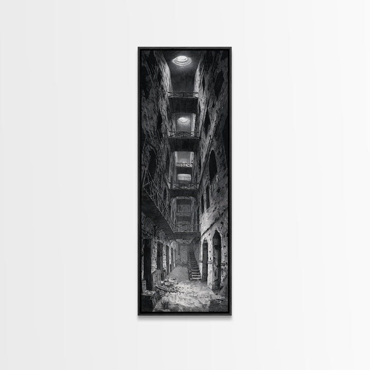 The Derelict Asylum, Architectural Etching Art, Tall Narrow Wall Art, Gothic Horror Wall Art, Canvas Print, Halloween Wall Art