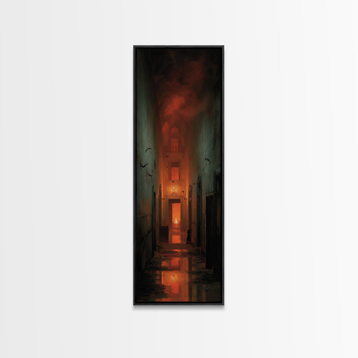 The Derelict Asylum, Apocalyptic Romantic Art, Tall Narrow Wall Art, Dark Halloween Decor, Framed Canvas Print, Halloween Wall Art