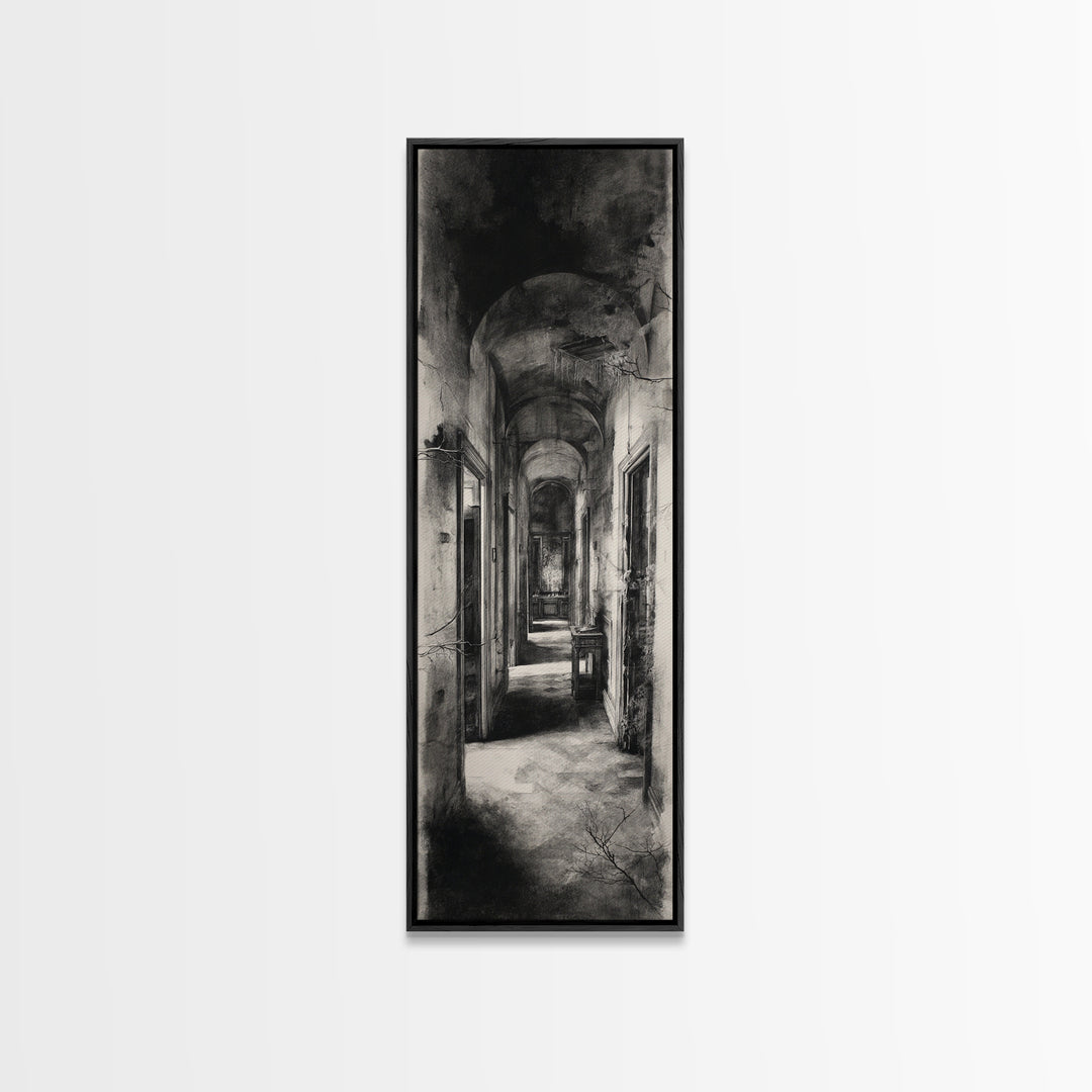 The Derelict Asylum, Symbolist Dream Art, Tall Narrow Wall Art, Gothic Horror Wall Art, Framed Canvas Print, Halloween Wall Art