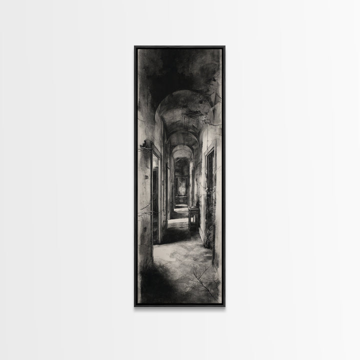 The Derelict Asylum, Symbolist Dream Art, Tall Narrow Wall Art, Gothic Horror Wall Art, Framed Canvas Print, Halloween Wall Art