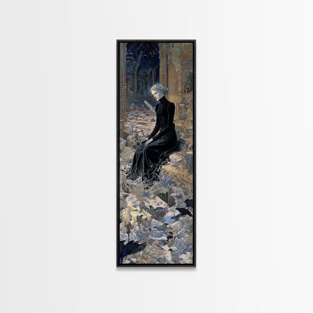 The Derelict Asylum, Symbolist Death Art, Tall Narrow Wall Art, Dark Fantasy Wall Art, Framed Canvas Print, Halloween Wall Art