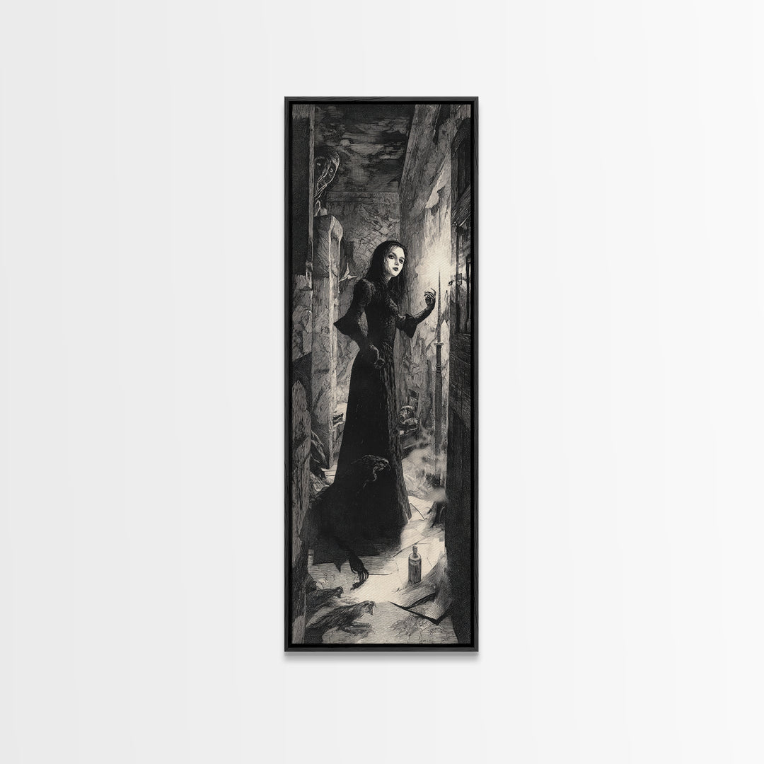 The Derelict Asylum, Expressionist Nightmare Art, Tall Narrow Wall Art, Dark Fantasy Wall Art, Framed Canvas Print, Halloween Wall Art