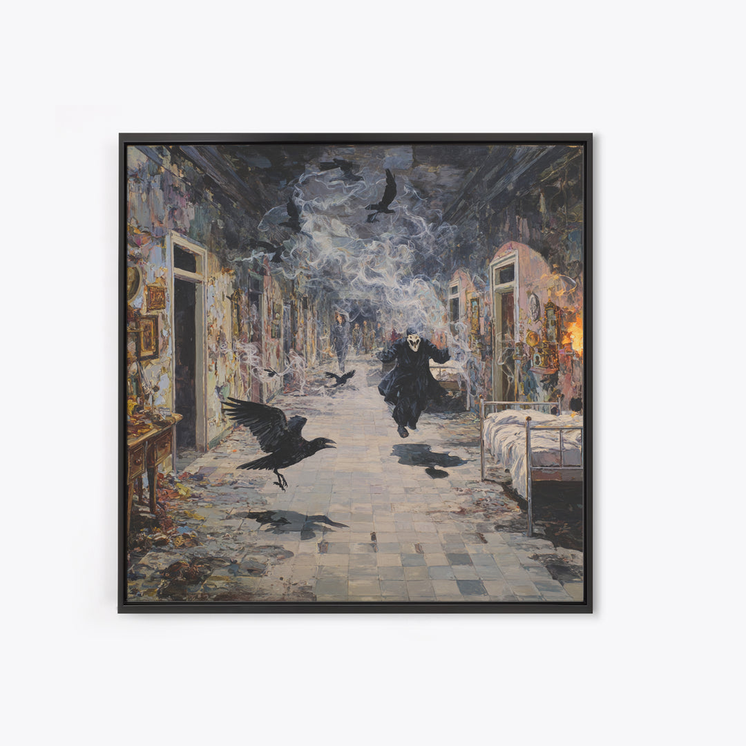The Derelict Asylum, Grotesque Carnival Art, Square Wall Art, Gothic Horror Wall Art, Framed Canvas Print, Halloween Wall Art