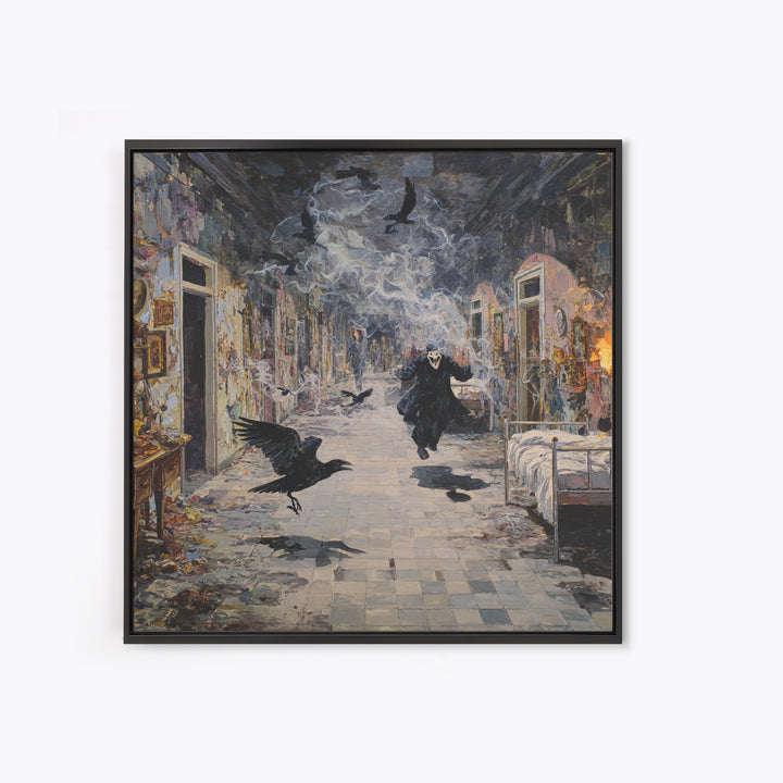 The Derelict Asylum, Grotesque Carnival Art, Square Wall Art, Gothic Horror Wall Art, Framed Canvas Print, Halloween Wall Art