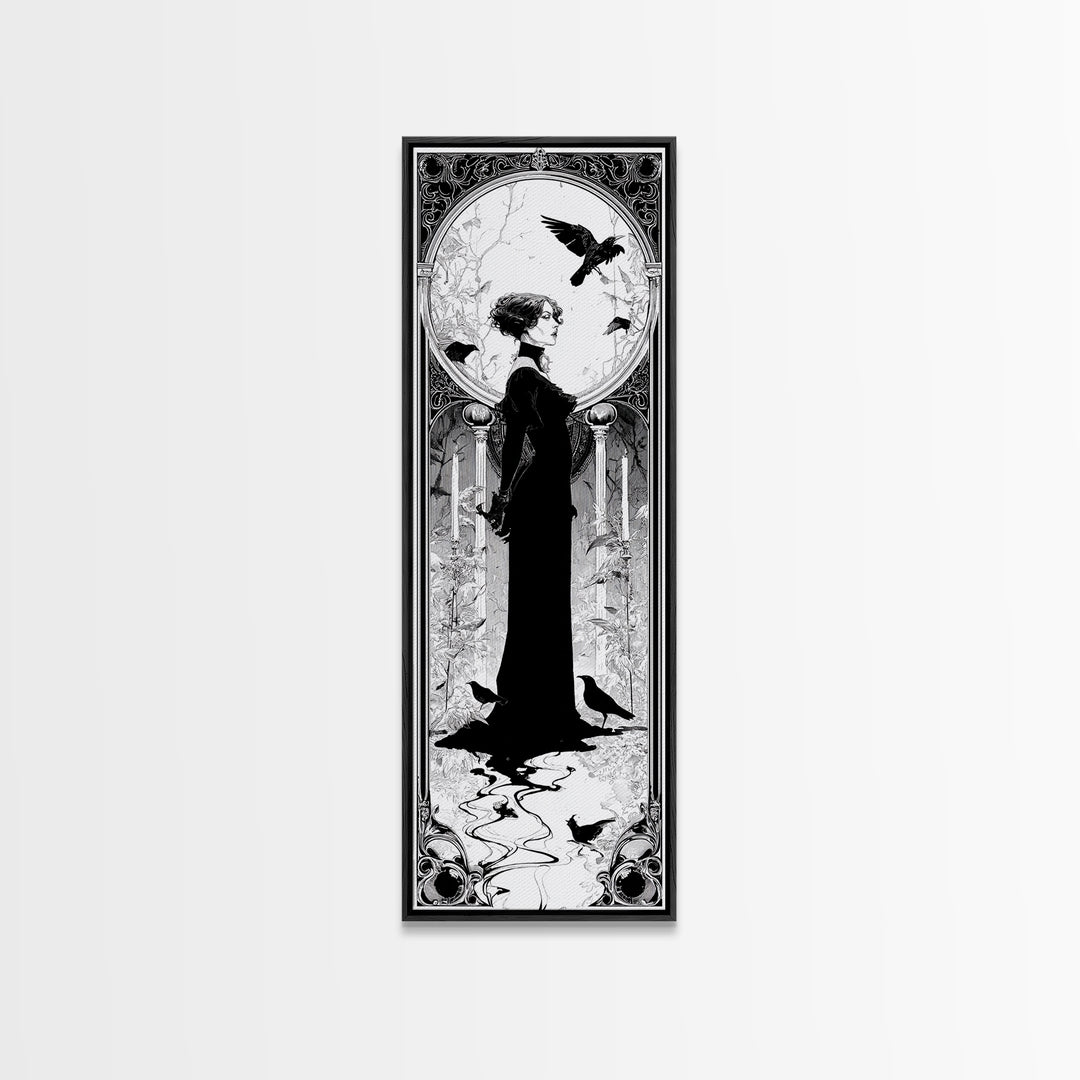 The Derelict Asylum, Decadent Line Art, Tall Narrow Wall Art, Dark Halloween Decor, Canvas Print, Halloween Wall Art