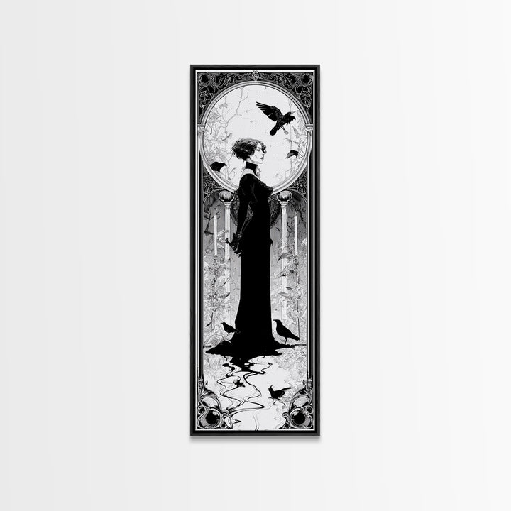 The Derelict Asylum, Decadent Line Art, Tall Narrow Wall Art, Dark Halloween Decor, Canvas Print, Halloween Wall Art