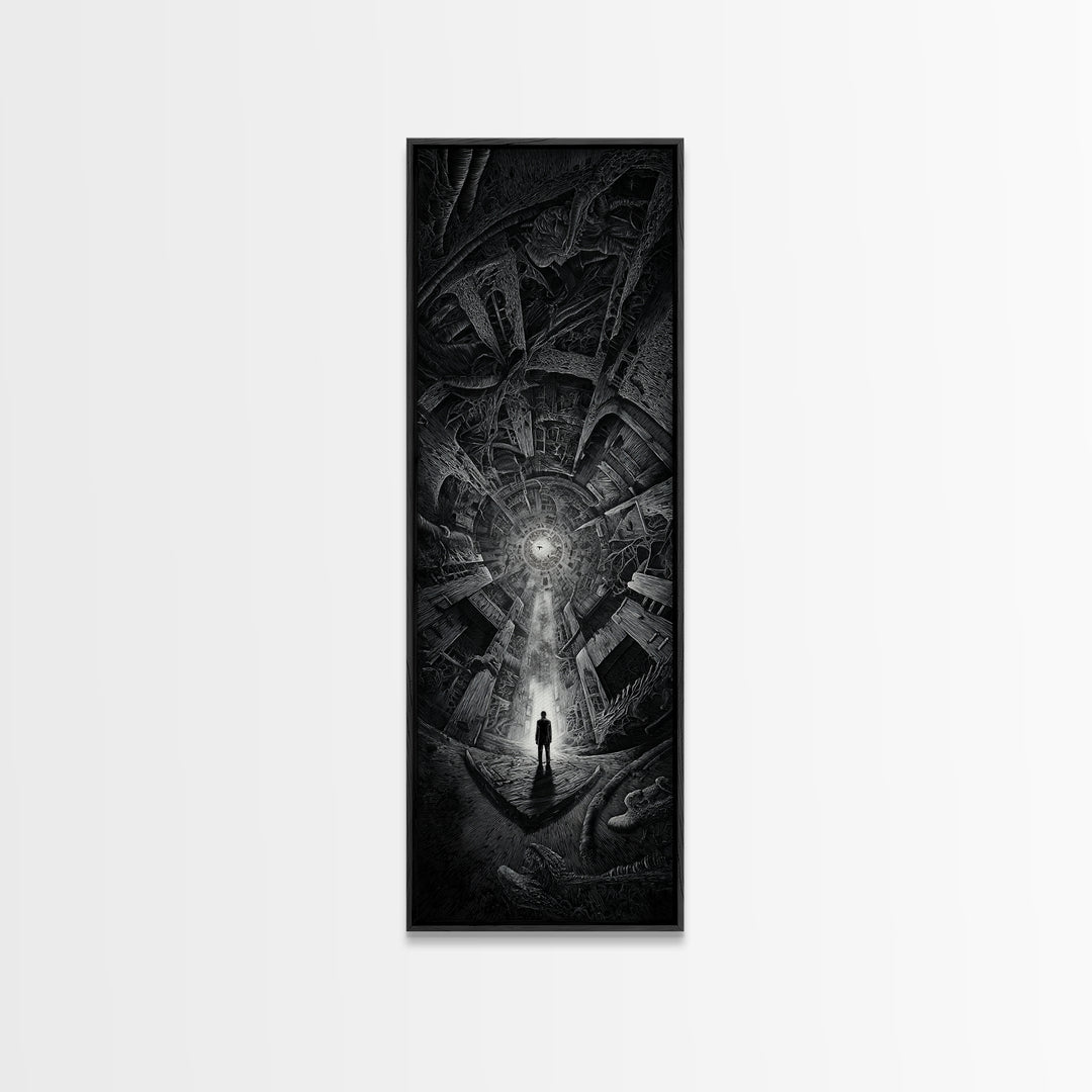 The Derelict Asylum, Biomechanical Horror Art, Tall Narrow Wall Art, Dark Fantasy Wall Art, Canvas Print, Halloween Wall Art