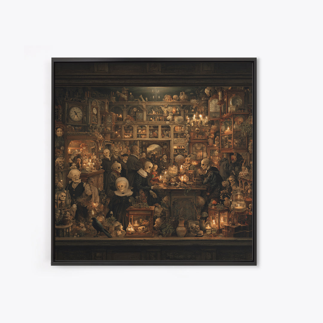 The Midnight Antique Shop, Danse Macabre Art, Square Wall Art, Dark Halloween Decor, Canvas Print, Halloween Wall Art