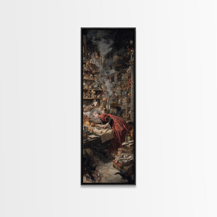 The Midnight Antique Shop, Gothic Nightmare Art, Tall Narrow Wall Art, Macabre Wall Art, Framed Canvas Print, Halloween Wall Art