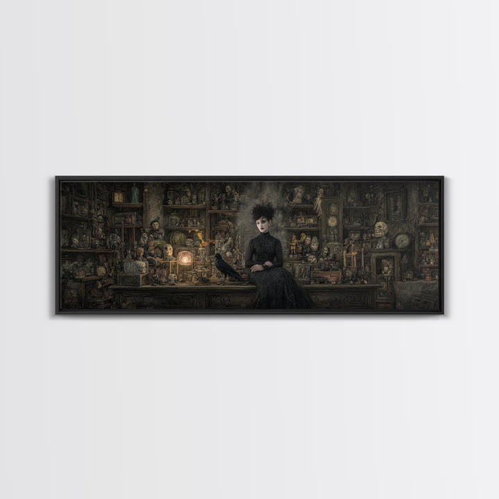 The Midnight Antique Shop, Symbolist Dream Art, Extra Wide Wall Art, Dark Fantasy Wall Art, Framed Canvas Print, Halloween Wall Art