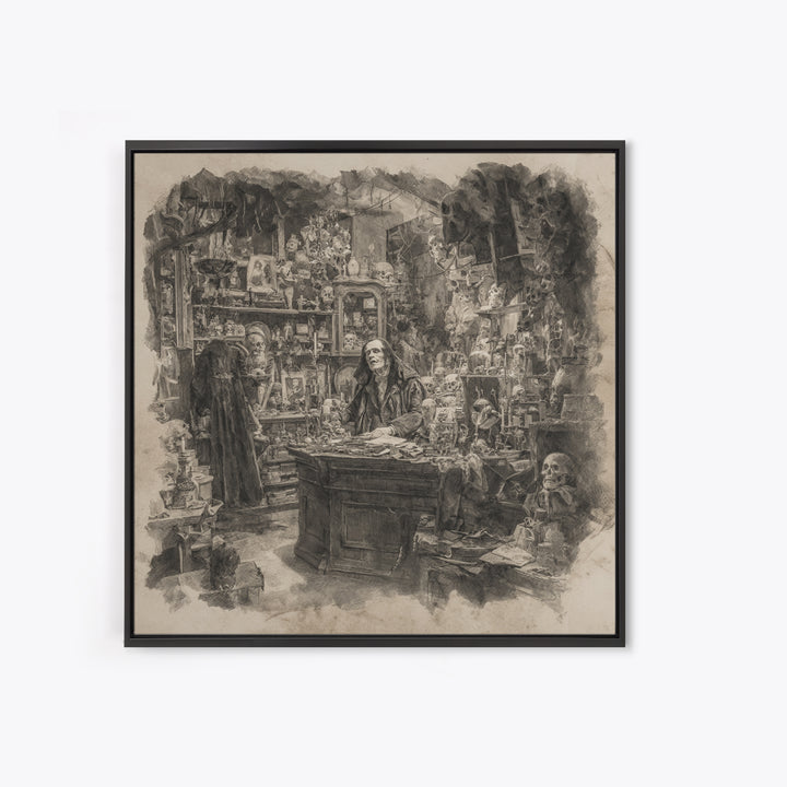 The Midnight Antique Shop, Decadent Gothic Art, Square Wall Art, Gothic Horror Wall Art, Framed Canvas Print, Halloween Wall Art