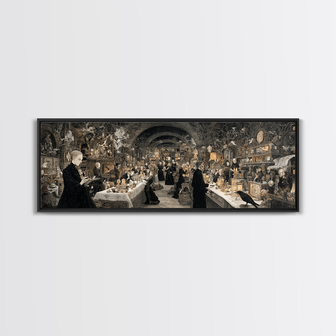 The Midnight Antique Shop, Dark Symbolist Art, Extra Wide Wall Art, Gothic Horror Wall Art, Canvas Print, Halloween Wall Art