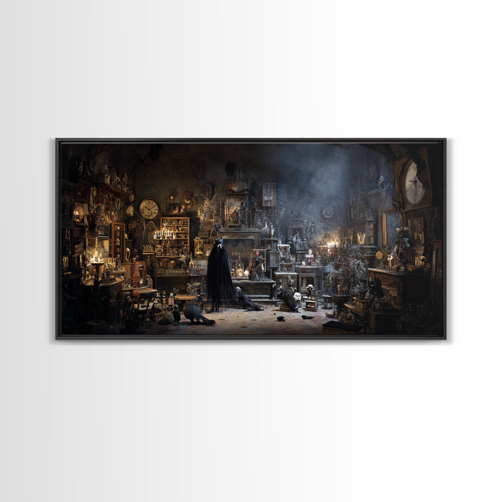 The Midnight Antique Shop, Expressionist Nightmare Art, Wide Panoramic Art, Gothic Horror Wall Art, Canvas Print, Halloween Wall Art