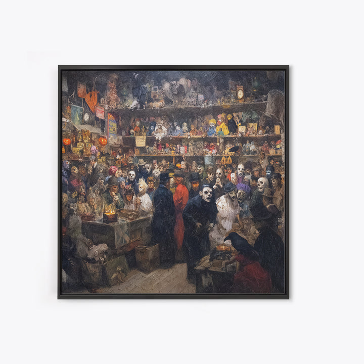 The Midnight Antique Shop, Grotesque Carnival Art, Square Wall Art, Dark Halloween Decor, Canvas Print, Halloween Wall Art