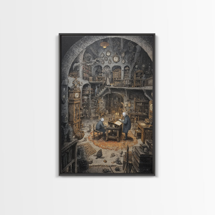 The Midnight Antique Shop, Victorian Macabre Art, Vertical Wall Art, Macabre Wall Art, Framed Canvas Print, Halloween Wall Art