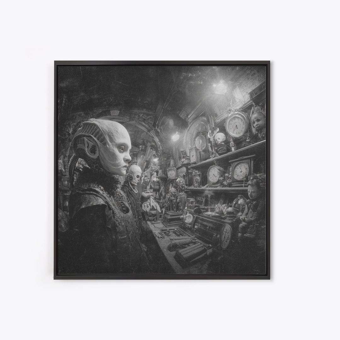 The Midnight Antique Shop, Biomechanical Horror Art, Square Wall Art, Macabre Wall Art, Framed Canvas Print, Halloween Wall Art
