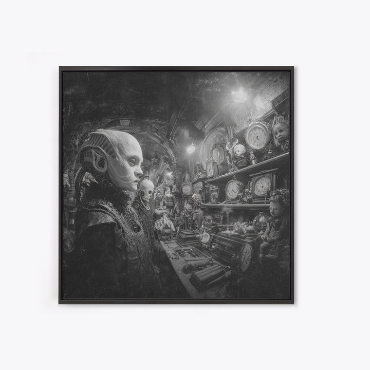 The Midnight Antique Shop, Biomechanical Horror Art, Square Wall Art, Macabre Wall Art, Framed Canvas Print, Halloween Wall Art
