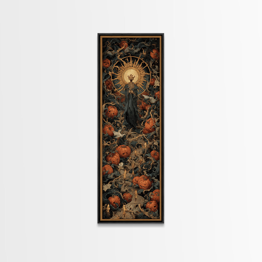The Pumpkin Patch Maze, Dark Renaissance Art, Tall Narrow Wall Art, Macabre Wall Art, Canvas Print, Halloween Wall Art