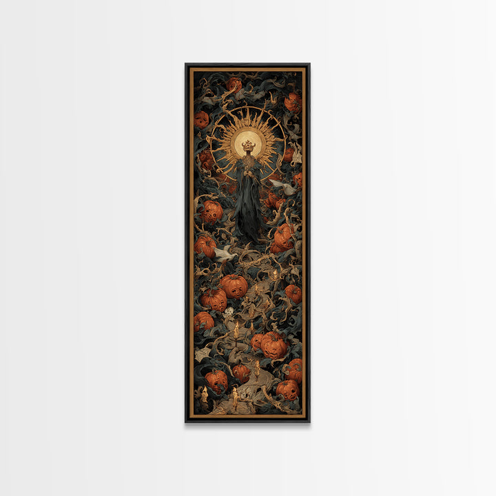 The Pumpkin Patch Maze, Dark Renaissance Art, Tall Narrow Wall Art, Macabre Wall Art, Canvas Print, Halloween Wall Art