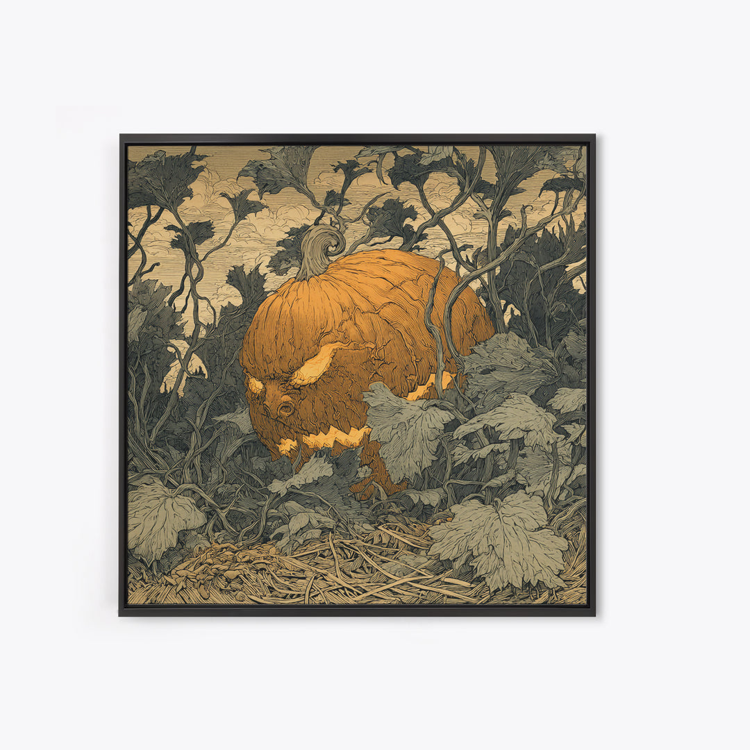 The Pumpkin Patch Maze, Renaissance Engraving Art, Square Wall Art, Dark Fantasy Wall Art, Canvas Print, Halloween Wall Art
