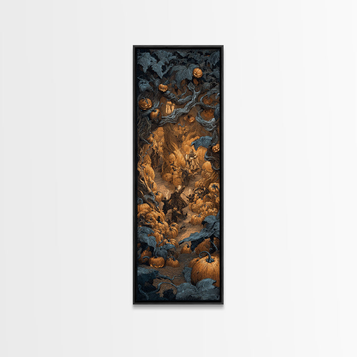 The Pumpkin Patch Maze, Danse Macabre Art, Tall Narrow Wall Art, Gothic Horror Wall Art, Canvas Print, Halloween Decor
