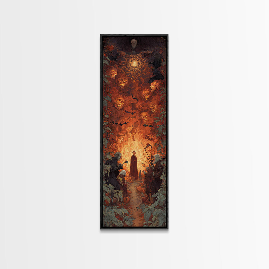 The Pumpkin Patch Maze, Visionary Gothic Art, Tall Narrow Wall Art, Dark Fantasy Wall Art, Framed Canvas Print, Halloween Wall Art